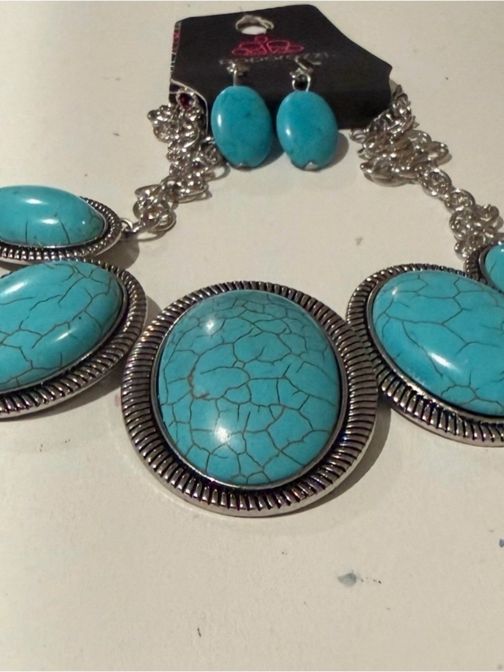 Turquoise Statement Necklace and Earring Set - Bold Blue Fashion Jewelry